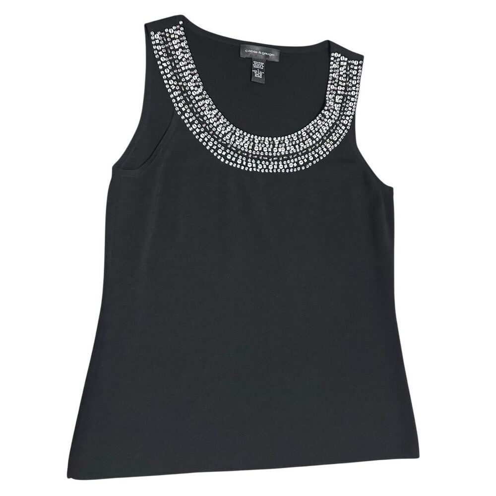 Cable & Gauge Black Beaded Bling Sleeveless Knit Top Tank Size L